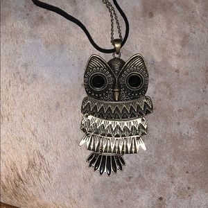 Owl necklace on black cord/chain